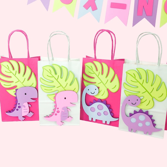 Girls Dinosaur Party Favour Bags | Pink Dinosaur Birthday Party Supplies | Girls Dino Decor | 3-Rex | Party Loot Bags