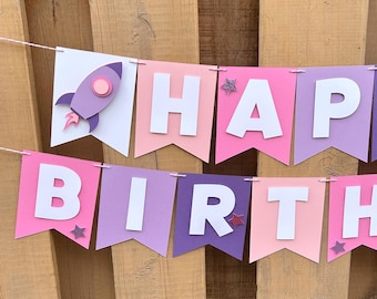 Custom Pink Space Banner | Two the Moon Birthday Party Decorations | First Trip Around the Sun | Reach Four the Stars Party Supplies