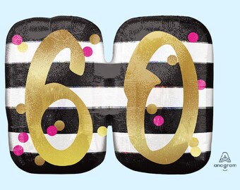 25" Pink & Gold 60 Balloon | 60th Birthday Party Decoration | Sixty Party Supplies