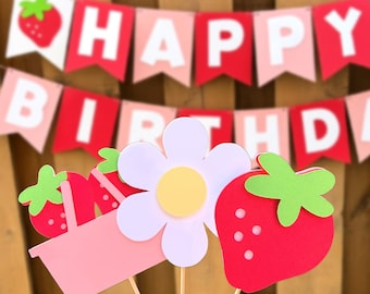 Strawberry Cupcake Toppers | Berry First Birthday Party Decorations | Berry Party Supplies | Strawberry Decor