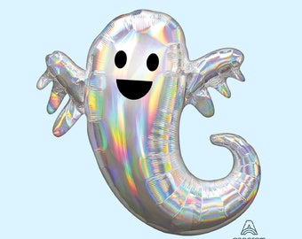 Jumbo 28 Inch Iridescent Ghost Balloon | Halloween Birthday Party Decorations | Spooky One Decor | Two Spooky Birthday | Halloween Party