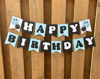 Custom Blue Happy Face Banner | One Happy Dude Birthday Party Decorations | One Cool Dude Party Supplies | Blue Two Cool Birthday Decor