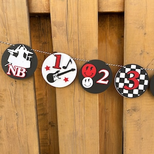 Banner fotográfico mensual de One Rocks / Decoraciones para fiesta de cumpleaños de la primera gira mundial / Artículos para fiesta de rock & roll / Banner de hito del primer cumpleaños imagen 1