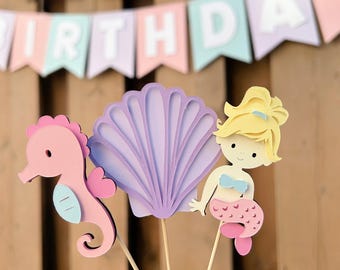 Mermaid Cupcake Toppers | Pastel Mermaid Birthday Party Decorations | Mermaid Party Decor