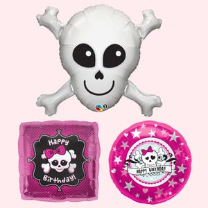 Skull Balloons |  Bad 2 the Bone Birthday Party Decorations | Bow Skull Party Supplies | Pink Skull Decor
