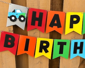 Monster Truck Birthday Banner | Monster Truck Birthday Party Decorations | Truck Party Supplies