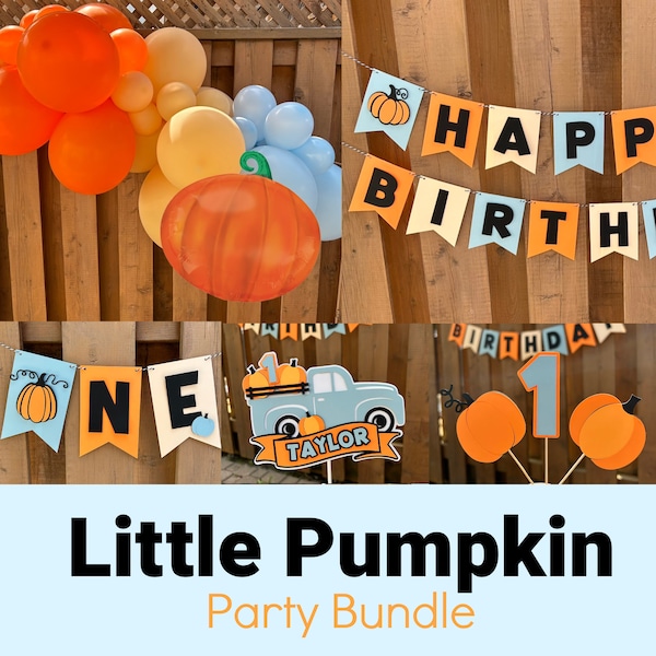 Blue Little Pumpkin Party Bundle | Blue Pumpkin Truck First Birthday Party Decorations | Fall First Birthday Party | Autumn Party Decor