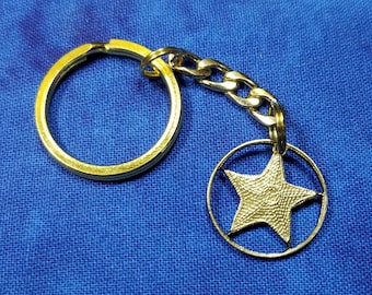 Starfish Key Chain - Bahama Penny, Hand Cut Coin Jewelry, Coin Key Fob, Beach jewelry, Split Ring Key Chain