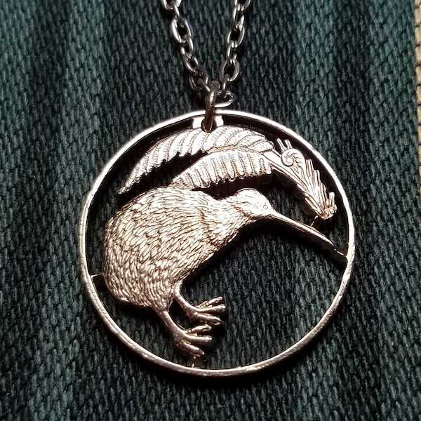 Kiwi Bird Pendant, New Zealand 20 Cent Coin, Hand Cut Coin Jewelry, Silver Plated Chain, 9 Necklace Options, Coin Necklace