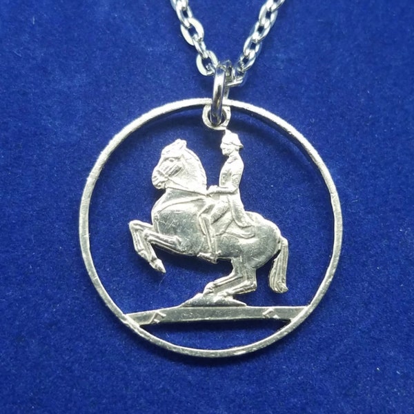 English Riding Pendant, Austrian 5 Schilling Coin, Cut Coin Jewelry, Lipizzaner Stallion, English Rider