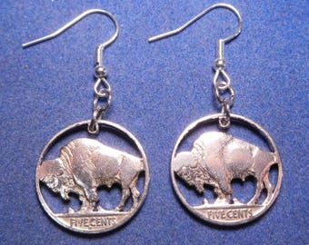 US Buffalo Nickel Earrings: Cut Coin Jewelry, Handmade Jewelry, Boho Jewelry, Buffalo Bills Jewelry