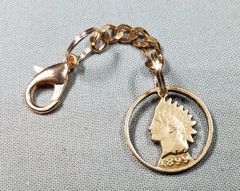 Indian Head Zipper Pull, Historische USA Indian Head Penny, Handgekapte muntsieraden, Coin Rits Pull, Coin Rits Charme