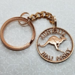 Kangaroo Keychain, Australian Half Penny, Cut Coin Jewelry, Artisan Jewelry, Key Fob, Handmade Jewelry