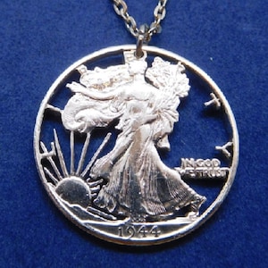 Walking Liberty Pendant, US Half Dollar, .900 Silver, Cut Coin Jewelry, Liberty Pendant, Silver Necklace, Artisan Jewelry