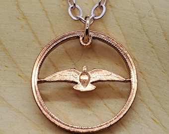 Dove Pendant, Canadian Penny, Cut Coin Jewelry, Dove Necklace, Handmade Jewelry, Boho Jewelry