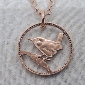 Wren Pendant, UK 1 Farthing Coin, Cut Coin Jewelry, Bird Necklace, Artisan Jewelry, Boho Jewelry, Handmade Jewelry