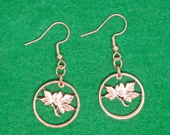 Maple Leaf Earrings, Canadian Penny, Cut Coin Jewelry, Dangle Earrings, Artisan Jewelry, Handmade Jewelry