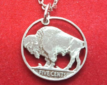 Buffalo Nickel Pendant: US Buffalo Nickel, Cut Coin Jewelry, Handmade Jewelry, Buffalo Bills Necklace, Buffalo Bills Pendant, Boho Jewelry