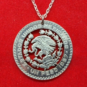 Mexican Coat of Arms Pendant, Eagle & Rattlesnake Pendant, Mexican 1 Peso Silver Coin, Cut Coin Jewelry, Handmade Jewelry, Coin Pendant