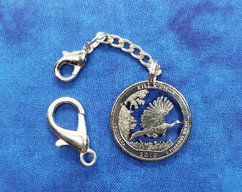 Turkey Zipper Pull, USA Louisiana State Quarter, Hand Cut Coin Jewelry, Coin Zipper Pull, Coin Zipper Charm
