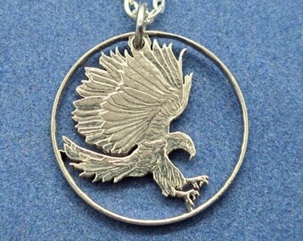 Ciondolo aquila, moneta filippina da 50 Sentimo, gioielli con monete tagliate, collana con aquila, gioielli artigianali, gioielli fatti a mano