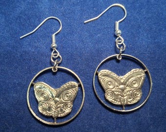 Cat Mask Earrings, New Zealand 10 Cent Coins, Cut Coin Jewelry, Art Deco Jewelry, Boho Jewelry