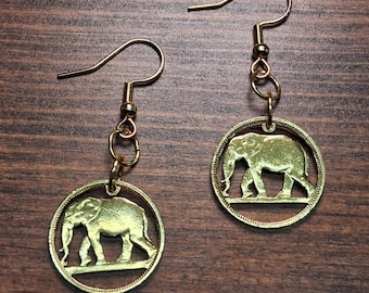 Elephant Earrings, Belgian Congo 1 Franc Coins, Cut Coin Jewelry, Coin Earrings