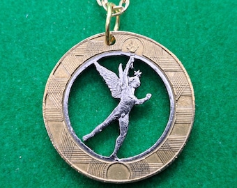 Collar con colgante de ángel de moneda francesa, joyería con monedas talladas
