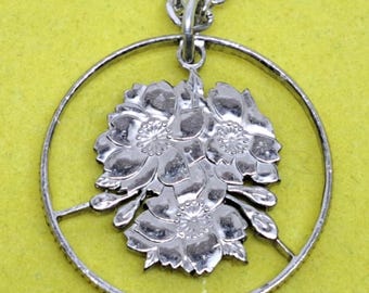 Handmade Cherry Blossom Coin Pendant, Japanese Yen Necklace