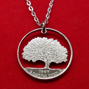 Tree of Life Pendant, USA Connecticut State Quarter, Cut Coin Jewelry, Coin Pendant, Unique Gift, Artisan jewelry, Boho Jewelry
