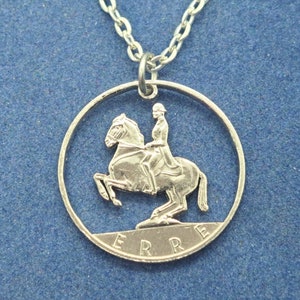 Reiter Anhänger, Cut Coin Schmuck, Lipizzaner Hengst, Österreich 5 Schilling, Englischer Reiter Anhänger, Münzanhänger