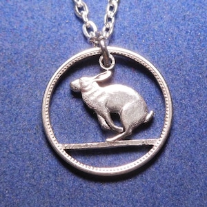 Rabbit Pendant, Canadian 5 Cent Coin, Cut Coin Jewelry, Coin Pendant, Rabbit Necklace, Animal Pendant, Artisan Jewelry, Rabbit Charm
