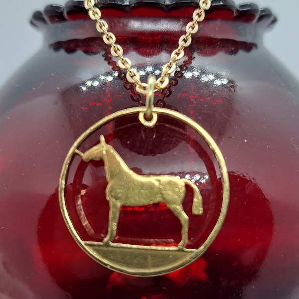 Irish Horse Pendant, 20 Pence Irish Coin, Hand Cut Coin Jewelry, Gold Plated Chain, 9 Necklace Options, Coin Necklace