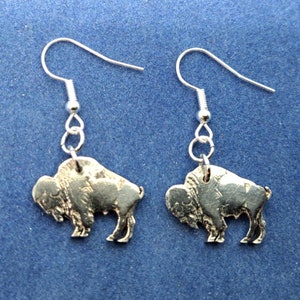 Handmade Buffalo Nickel Dangle Earrings: Cut Coin Jewelry