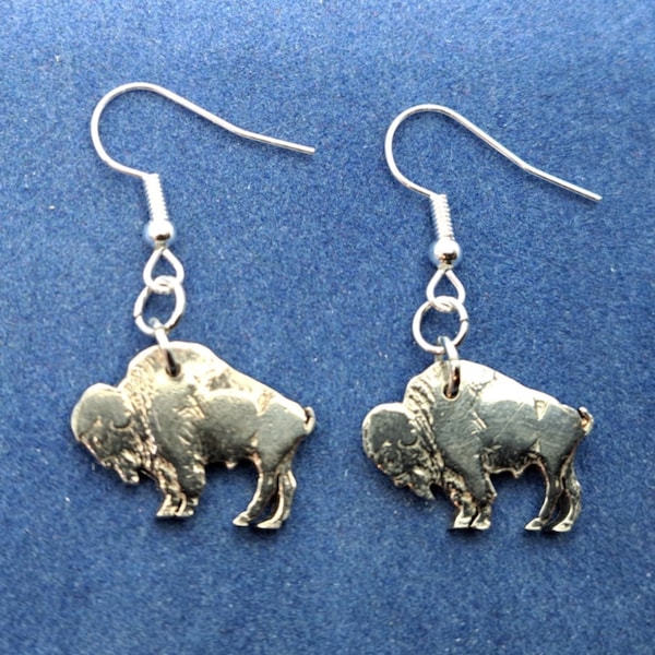 Buffalo Earrings, US Buffalo Nickel, Cut Coin Jewelry, Artisan Jewelry, Boho Jewelry, Buffalo Bills Jewelry, Buffalo Bills Earrings