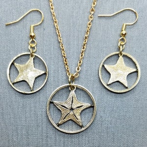 Jewelry Closeout - Starfish Pendant & Drop Earring Set, Bahama 1 Cent Coins, Cut Coin Jewelry