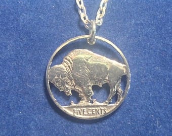 US Buffalo Nickel Pendant: Cut Coin Necklace, Buffalo Bills Jewelry, Boho Style Jewelry
