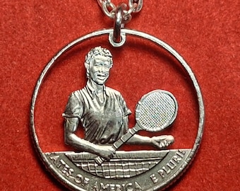 Tennis Pendant, USA Quarter, Cut Coin Jewelry, Handmade Jewelry, Tennis Charm