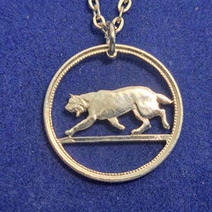 Cat Pendant, Lynx Pendant, Canadian Quarter, .800 Silver, Cut Coin Jewelry, Artisan Jewelry, Silver necklace, Boho Jewelry
