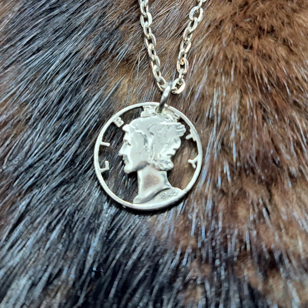 Cut Coin Jewelry Mercury Dime Pendant, USA Silver Coin Pendant, Handmade Jewelry, Mercury Dime Necklace, Any Gender Jewelry