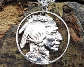 VTG Sterling Indian Head Pendant 14 Grams With CZ. 48mm Long. Ref