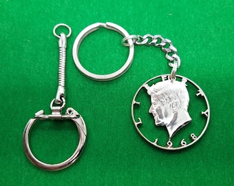 Kennedy Keychain, US Half Dollar, Cut Coin Jewelry, Handmade Jewelry, Artisan Jewelry, Kennedy Key Ring