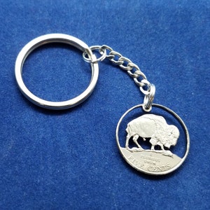 Jewelry Closeout - Buffalo Key Chain, New USA Jefferson Nickel, Hand Cut Coin Jewelry, Key Chain Fob, Coin Key Chain
