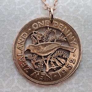 Hand geschnitten Neuseeland-Penny Anhänger: Tui Vogel Münzschmuck