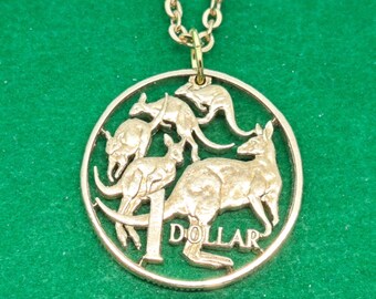 Kangaroo Pendant, Australian Dollar Coin, Cut Coin Jewelry, Handmade Jewelry, Boho Jewelry, Artisan Necklace