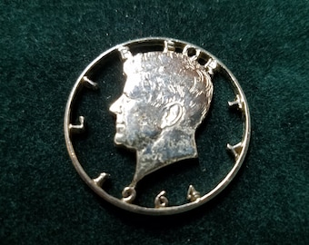 Kennedy Pendant, USA Half Dollar, Cut Coin Jewelry, Clad Coin, Hand Cut, President Pendant