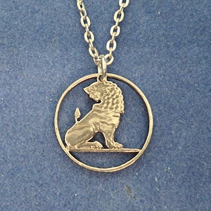 Jewelry Closeout - Lion Pendant, Unidentified Coin, Cut Coin Jewelry, Handcrafted Lion Pendant, Coin Pendant, Artisan Jewelry