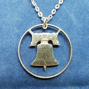 Liberty Bell Pendant, USA .900 Silver Half Dollar, Cut Coin Jewelry, Coin Pendant, Artisan Jewelry