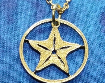 Starfish Pendant, Bahama 1 Cent Coin, Hand Cut Coin Jewelry, Gold Plated Chain, 9 Necklace Options, Coin Necklace
