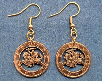 Mounted Knight Earrings, Lithuania 5 Euro, Cut Coin Jewelry, Coin Earrings, Dangle Earrings, Handmade Jewelry, Boho Jewelry